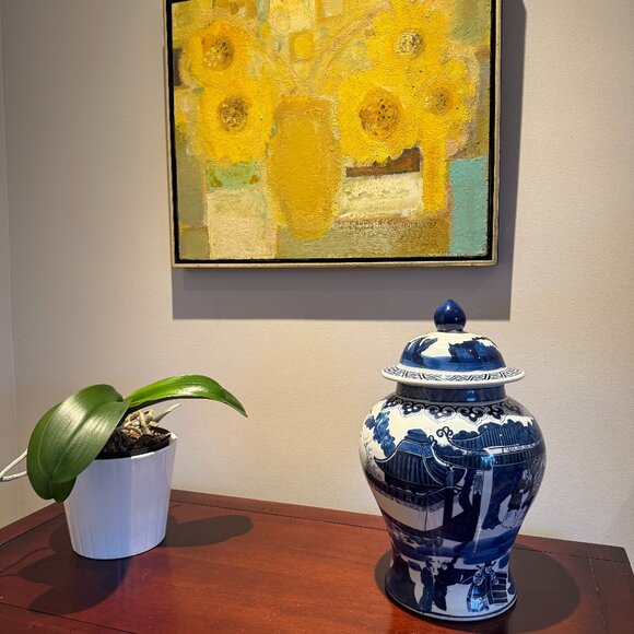 Large Chinoiserie Chinese Blue and White Ginger Jar - Picture 2 of 9